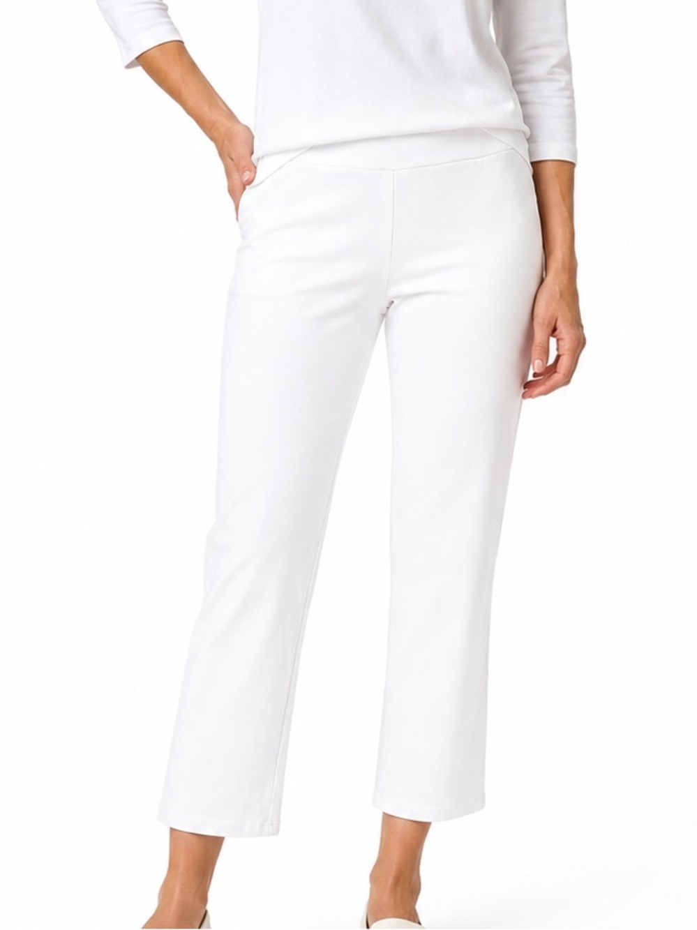 Jude Connally White Ponte Pull On Straight Leg Stretch Ankle Pants Womens Size M